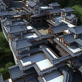 Traditional Modern Commercial Street Architecture With Green Trees And Waterfront Buildings