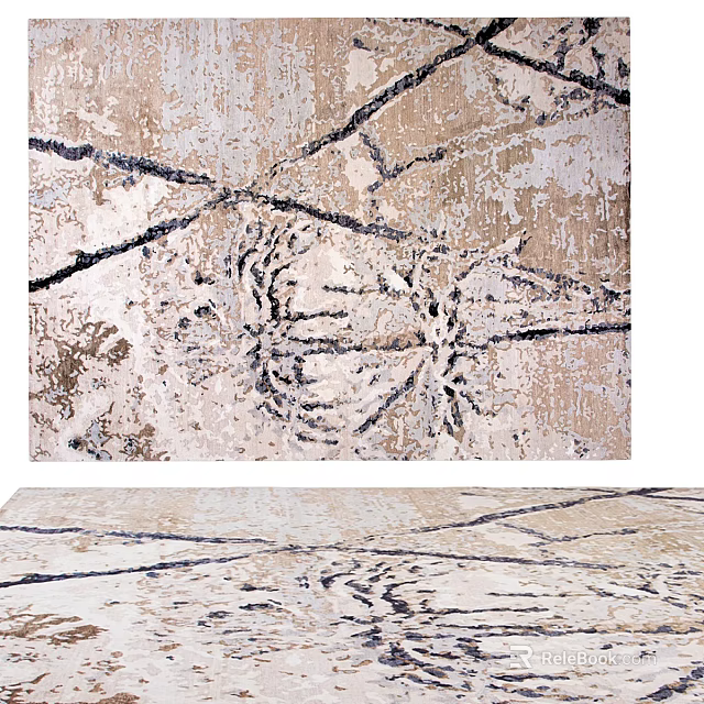 Abstract Patterned Square Rug With Neutral Tones And Textured Crossed Lines 3d model 