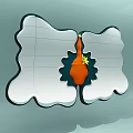 Decorative Mirror With Wavy Frame Orange Vase Yellow Flower Green Gear Like Base