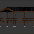 Garden Landscape Design Featuring Wooden Pavilion With Blue Roof Platform Railing And Support Pillars