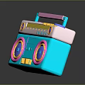 Vibrant Retro Radio With Blue Pink Yellow Speakers Handle And Control Buttons