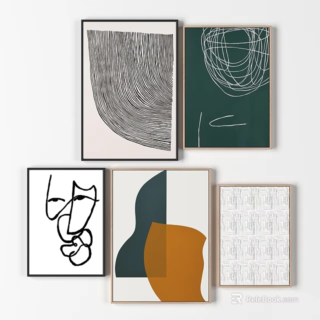 Modern Abstract Art Frames Featuring Geometric Patterns Colorful Shapes And Line Designs 3d model