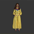 Yellow Women's Robe With Blue Collar Zipper And Red Shoes For Loungewear