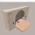 Children's Bed With Arched Headboard Cabinets Heart Shaped Pillow And Striped Quilt