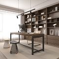 Modern study desk and chair combination bookcase 3d model