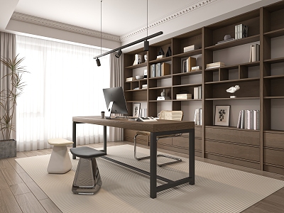 Modern study desk and chair combination bookcase 3d model