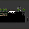 Modern Black Kitchen Island With Plants Coffee Machine Dessert Display Case And Bar Stools