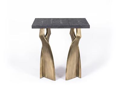 Modern Elegant Side Table With Dark Surface Top And Golden Curved Sculptural Legs Design 3d model
