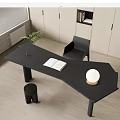 Modern Black Desk With Open Book White Lamp Plant And Chair In Minimalist Room