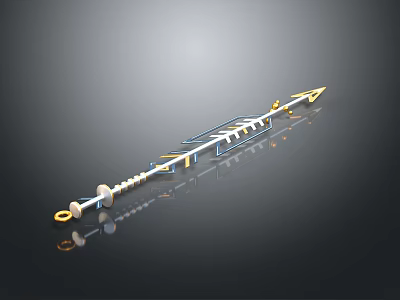 Ornate Medieval Spear Featuring Metal Arrowhead Gold Accents And Spiral Shaft Design 3d model