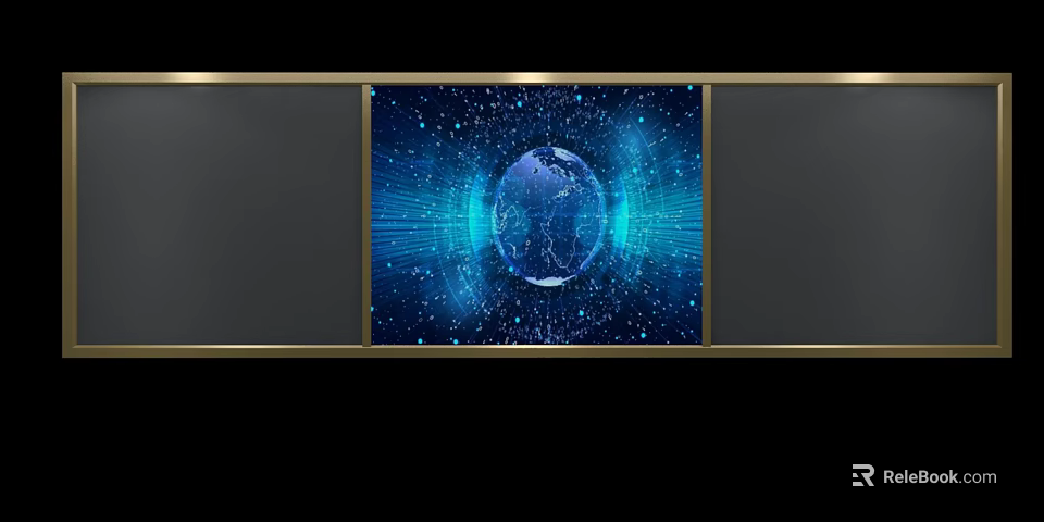 Decorative Wall Hanging With Blue Globe Starlight And Tech Lines In Gold Frame 3d model 