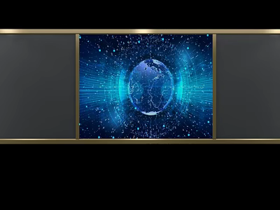 Decorative Wall Hanging With Blue Globe Starlight And Tech Lines In Gold Frame 3d model