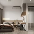 Modern Kids Room With Bunk Bed Desk Chair Bookshelf Blue Blanket And Storage Cabinets
