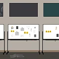 Whiteboards and Blackboards with Sticky Notes on Standing Frames for Collaboration 3d model