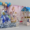 Roy Roi Free Distribution Celebration Scene With Colorful Balloons Cartoon Characters Cake And Flowers