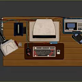 Vintage Computer Desk With Wooden Top Metal Frame Monitor CPU Tower And Equipment