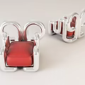 Modern Single Chair With Silver Curved Frame And Red Cushioned Seat Design