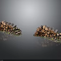 Outdoor Stacked Wooden Logs Pile With Natural Branches And Greenery