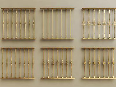 Golden Railing Components With Multiple Decorative Designs And Styles On Light Background 3d model