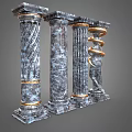 Classical Marble Columns Featuring Gold Accents Twisted Patterns And Statue Designs