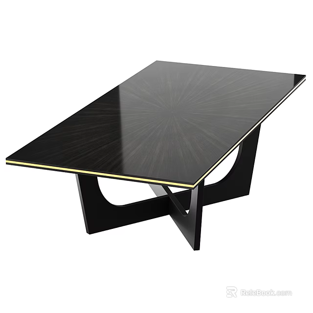 Modern Black Coffee Table With Radial Pattern Gold Trim And Geometric Base 3d model 