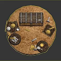 Vintage Adventure Scene Setup With Wooden Barrels Treasure Chest And Candlesticks