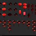 Traditional Red Chinese Lanterns With Various Decorative Styles Arranged On Grey Background