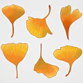 Ginkgo Leaf Illustrations With Yellow Orange Hues And Various Shapes On White Background