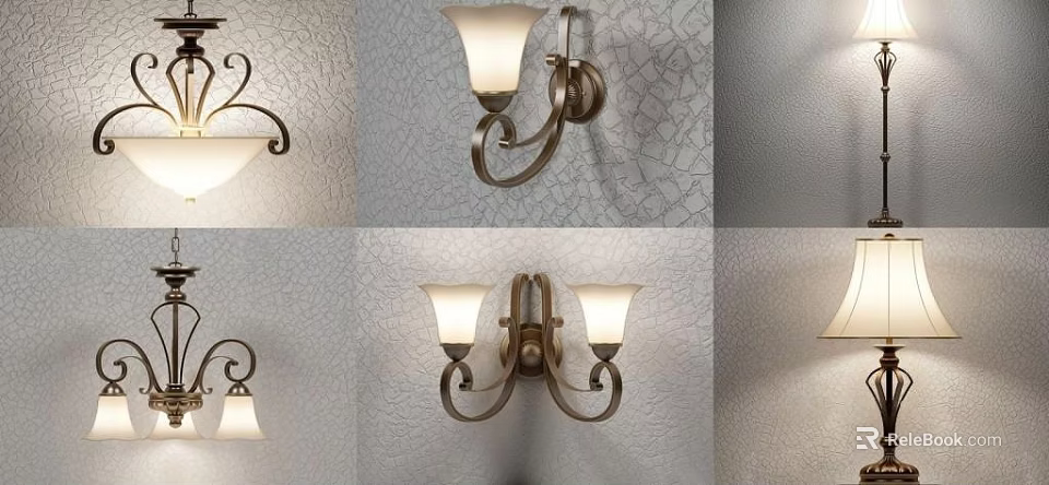 Classical Wall Light Fixtures Set With White Shades And Metal Brackets For Home Decor 3d model 