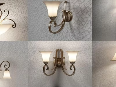 Classical Wall Light Fixtures Set With White Shades And Metal Brackets For Home Decor 3d model