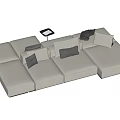 Modern White Sectional Sofa With Gray Pillows Throw Blanket And Side Table 3d model