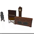 Vintage Wooden Furniture Collection Including Mirror Piano Clock Table And Dresser