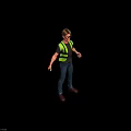 Man In Green Reflective Vest Black T-shirt Blue Jeans And Brown Shoes Holding Hammer Standing