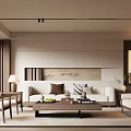 Modern Minimalist Living Room Interior Design With Beige Sofa Wooden Coffee Table And Floor Lamp