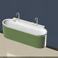 Modern Green And White Wall Mounted Vanity With Double Faucets On Blue Wall
