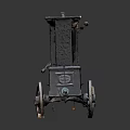 Vintage Wooden Cart With Classic Design Red Spoked Wheels And Metal Accents