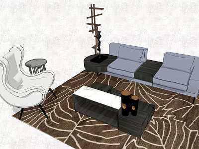 Modern Sofa and Coffee Table Set With Minimalist Design Patterned Rug Accent Chair Floor Lamp 3d model