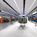 Modern Clothing Store Interior With Colorful Apparel Racks And Camo Jackets