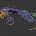 Modern Office Desk With Blue Top Orange Drawers Metal Frame And Matching Chair