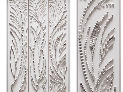 Modern Abstract Painting With Flowing Feather Like Textures And Artistic Line Patterns 3d model