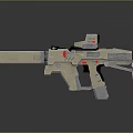 Futuristic Sci Fi Gun With Beige Gray Body And Red Accent Design Details