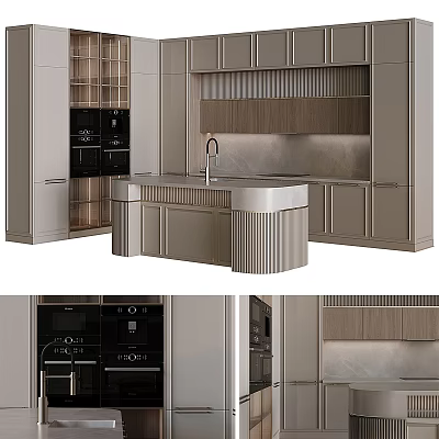 Modern Kitchen Interior With Marble Island Counter And Integrated Appliance Cabinets 3d model
