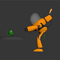 Game Movie Character Orange Robot With Yellow Antennas Transparent Head Mechanical Arms And Green Frog