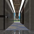 Modern Elevator Hallway With Ceiling Lights Rugs And Textured Walls 3d model