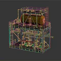 Industrial Equipment Structure With Yellow Storage Tank And Blue Metal Platform