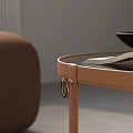 Modern Living Room Interior with Brown Curved Sofa Round Coffee Table and White Armchair