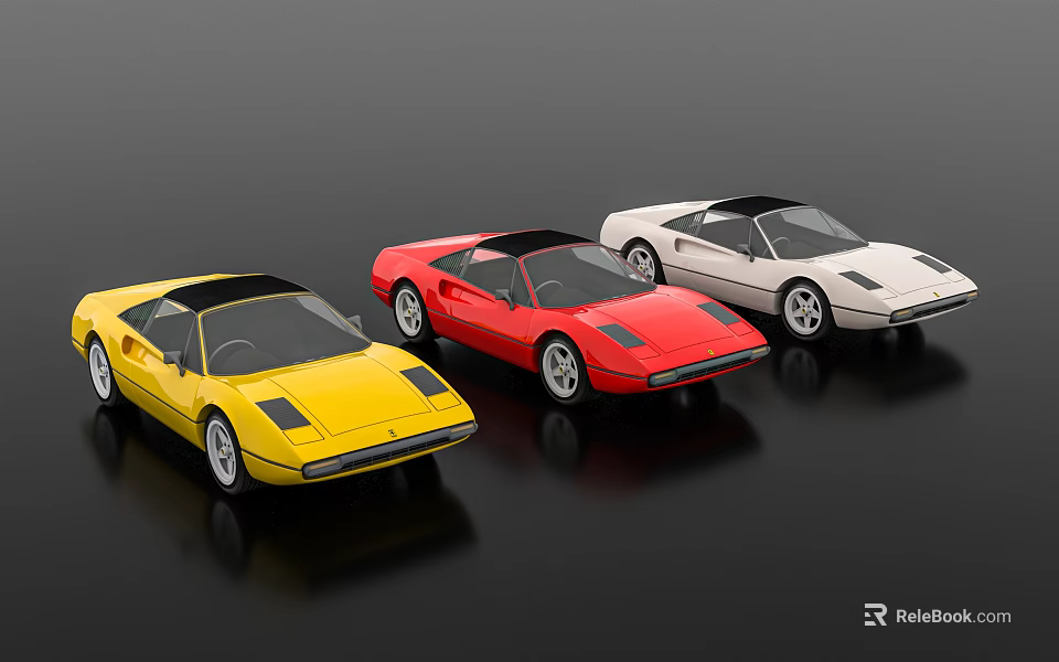 Three Colorful Sports Cars Yellow Red White Convertible Models Side by Side 3d model 