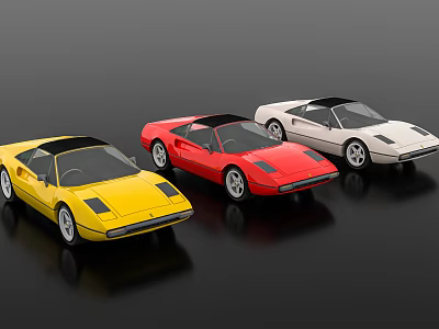 Three Colorful Sports Cars Yellow Red White Convertible Models Side by Side 3d model