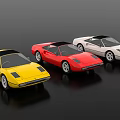 Three Colorful Sports Cars Yellow Red White Convertible Models Side by Side