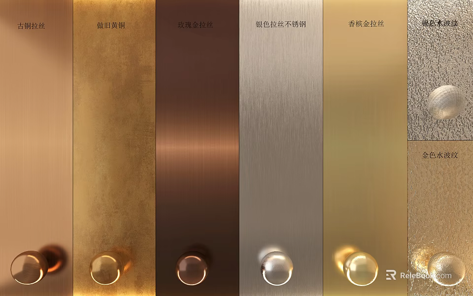 Modern Luxury Wall Panels With Gold Copper Silver Metallic Textured Surface And Decorative Knobs 3d model 